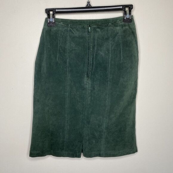 WINLIT Skirt Womens 5/6 Extra Small XS Green Suede Leather Straight Pencil VTG - Picture 3 of 7